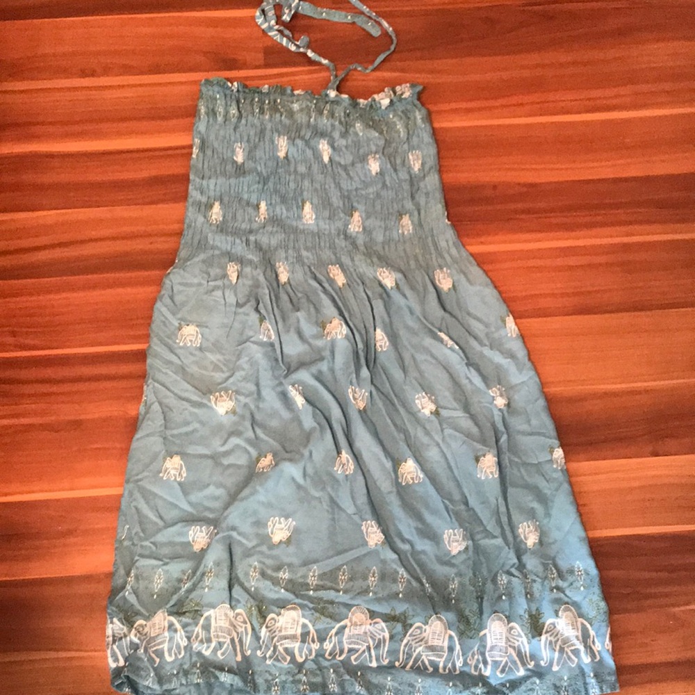 Baby blue and white elephant summer dress
